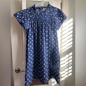 OPHELIA & INDIGO Women's Rosie Sleeve Edges Dress Blue Cotton Medium M